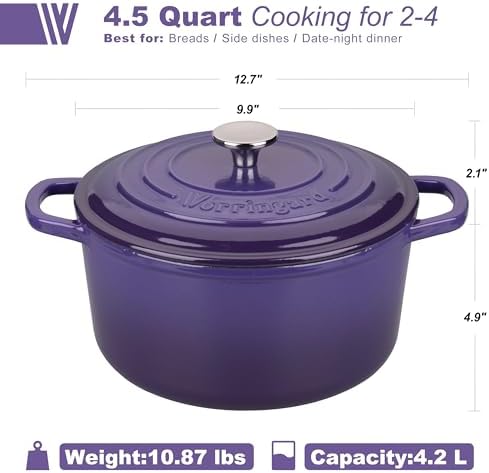 VORRINGARD Enameled Cast Iron Dutch Oven Pot with Lid, for Sourdough Bread Baking, Round Dutch Ovens, 4.5 Quart, Purple