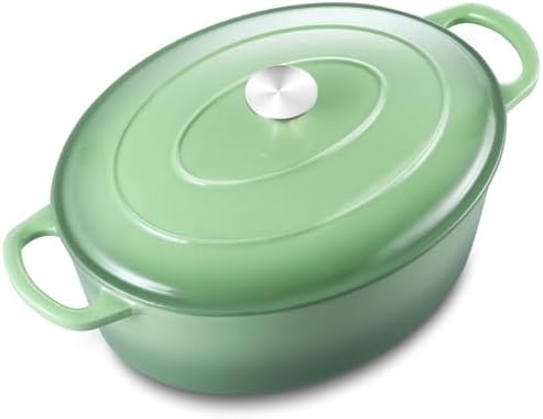 Leonyo 5-Quart Cast Iron Oval Dutch Oven Pot with Lid, Pistachio Green