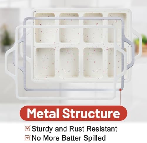 Mini Loaf Pans, Metal Reinforced Frame Silicone Bread Loaf Pans 8 Cavities Nonstick for Baking Cornbread, Mini Bread, Brownie, Cheesecake, Chocolate 2 Pack Confetti