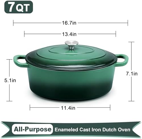 E-far 7QT Oval Dutch Oven Pot with Lid, Enameled Cast Iron Dutch Oven