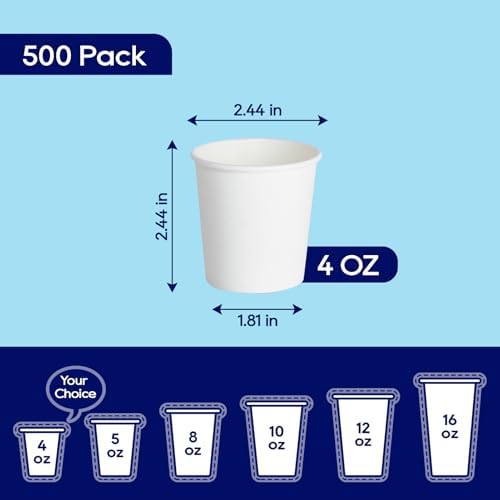LITOPAK 500 Pack 4 oz Paper Cups, White Disposable Paper Coffee Cups