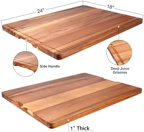 24"x18" XXL Extra Large Acacia Wood Cutting Boards for Kitchen Non Toxic
