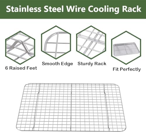 ROTTAY Baking Sheet with Rack Set (2 Pans + 2 Racks), Stainless Steel Cookie Sheet with Cooling Rack, Nonstick Baking Pan, Warp Resistant & Heavy Duty & Rust Free, Size 16 x 12 x 1 Inches (Pack of 2)