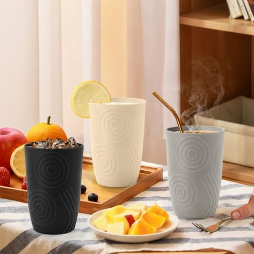 Wheat Straw Cups 16 oz, Plastic Cups Reusable - Blackbeige