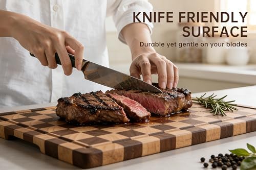 Checkered Cutting Boards for Kitchen, Wooden Chopping Board