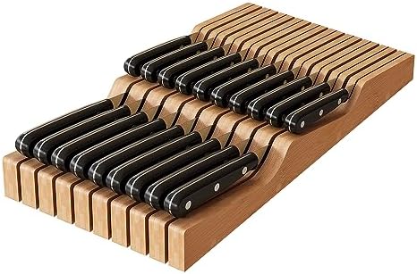 In-Drawer Knife Block Organizer - Bamboo Wood Drawer Knife Organizer-Protecting Knife Organizer Block (Not Included) (Natural, 19 Knives Dock)