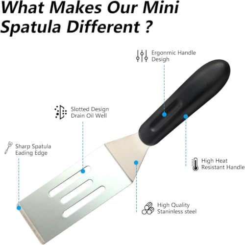 【5 Pack】Small Metal Spatula,Mini Spatula for Flipping, Cooking and Baking,Stainless Steel Brownie Spatula with Non-Slip Handle for kitchen Use (5)