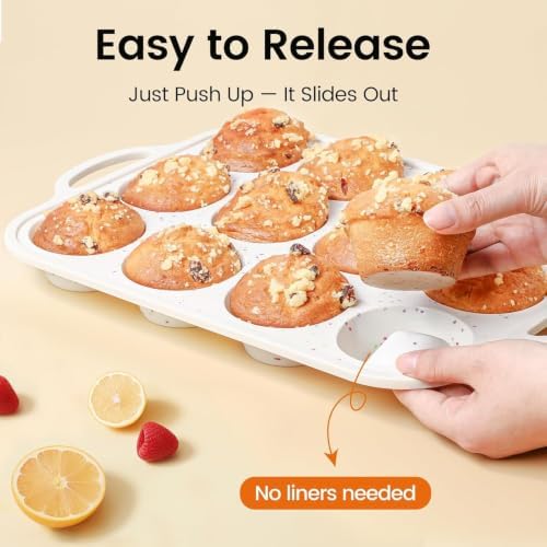 Silicone Muffin Pan with Metal Reinforced Frame - Mini Muffin Pan for Homemade Muffins, Cupcakes, and Bread, Oven and Dishwasher Safe - Set of 2, 6-Cup and 12-Cup