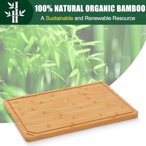 Homaxy 2XL Organic Bamboo Cutting Boards for Kitchen, 20"x14"