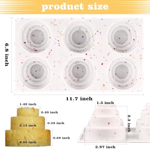 Sakolla 2 Pack 3 Tier Mini Cake Molds, 6 Cavity Silicone Cake Molds for Baking Cake Pop, Cakesicle, Brownie and Mousse (Confetti)
