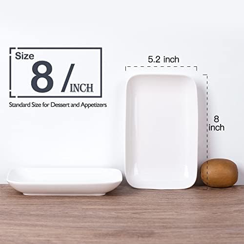 DELLING 8 Inch White Rectangular Plates Set of 3 - Porcelain Serving Platters for Appetizers, Sushi, Dessert - Oven Safe Rectangle Dinner Plates for Party, Restaurant - Stackable Ceramic Dishes
