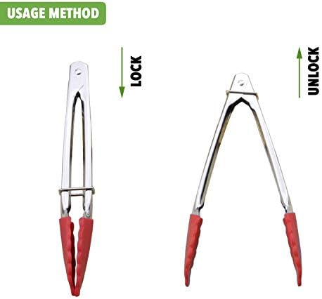 HINMAY Small Tongs with Silicone Tips 7-Inch Mini Serving Tongs, Set of 6