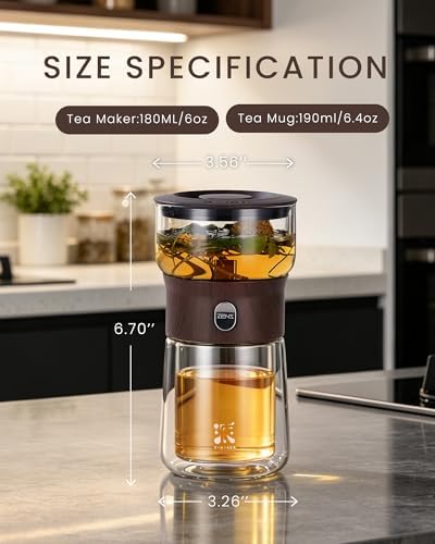 ZENS Small Glass Tea Infuser Pot, One Touch Tea Maker for Loose Tea, Walnut