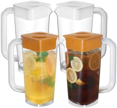 CURTA 4 Pack 2L/68 oz Plastic Pitcher with Lid & Handle, Large Capacity Water Jug with Measurement Marks, Clear Fridge Pitcher for Iced Tea, Juice, Lemonade & Cold Beverages