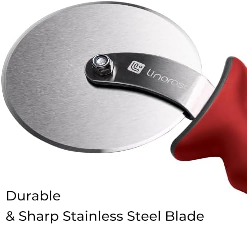 Linoroso Pizza Cutter Wheel, Durable Stainless Steel 4-Inch Pizza Wheel Cutter with Comfortable Safety Handle, Pizza Slicer Wheel for Cutting Through Pizza, Crust, Pie, Brownie, Flatbread, Red