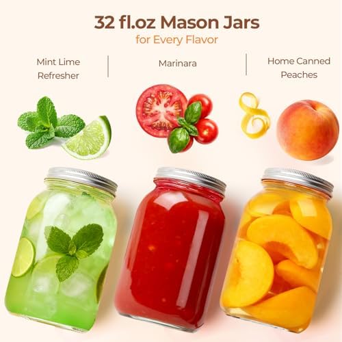 ComSaf 32 oz Wide Mouth Mason Jars 2 Pack Large Glass Jars with Lids