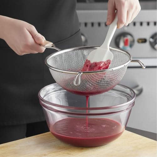 TrueCraftware- 8-Inch Double Medium Tin Mesh Strainer 6" Handle Length Wooden Handle- Kitchen Utensil Food Strainer Skimmer Spoon for Cooking Sieve Sifters Rice Quinoa Pasta Fruits Vegetable