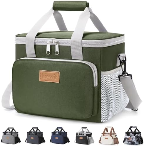 Lifewit Medium Lunch Bag, Insulated Lunch Box, Soft Cooler Cooling Tote for Adult Men Women, Gray and Green 12-Can (9L)
