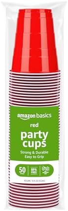 Amazon Basics Disposable Plastic Party Cups, Red, 18oz, 120 Count, Large Pack, Packaging May Vary