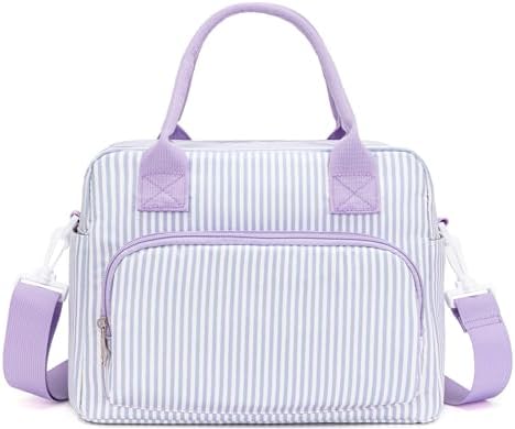 Lunch Bag Women Lunch Box for Women Adult Cute Insulated Lunch Bag Lager Cooler Lunch Tote Bags for Work Picnic (Purple Stripes)