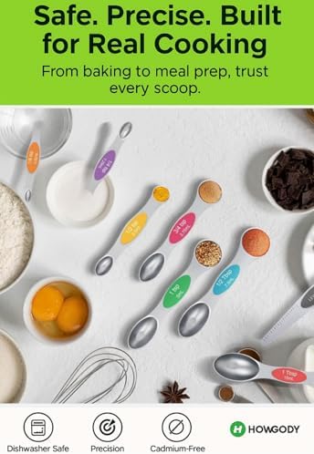Magnetic Measuring Spoons Set Of 8, Heavy Duty 304 Stainless Steel Metal, Fits in Most Kitchen Spice Jars for Baking & Cooking, BPA Free,Measuring Dry & Liquid Ingredients Rainbow)