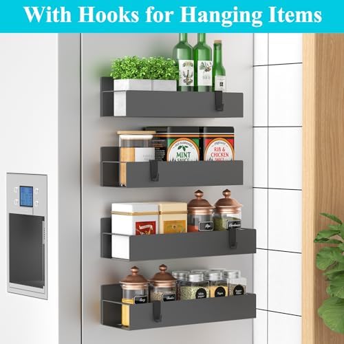 HuggieGems Metal Magnetic Spice Rack for Refrigerator Dark Gray, 4 Pack