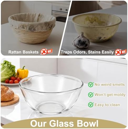 Keway 4.7 Quart Large Glass Mixing Bowl with Lid,Large Glass Bowl for Sourdough Bread Making,Kitchen Salad Bread Storage