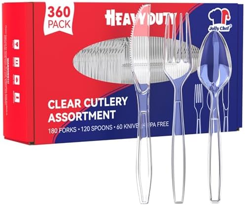 JOLLY CHEF Plastic Silverware 360 Count-180 Forks, 120 Spoons, 60 Knives