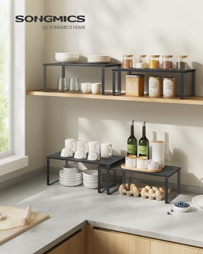 SONGMICS Cabinet Organizer Shelf, Set of 4 Spice Rack, Kitchen Storage