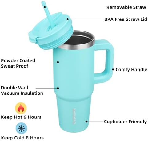 BJPKPK 30 oz Insulated Tumbler with Handle & Straw, Stainless Steel