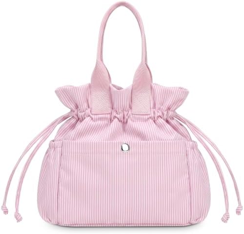 Yarnic Lunch Bag Women Insulated Reusable Lunch Box (Pink Stripes)