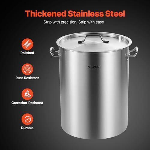 VEVOR Stainless Steel Stockpot, 36 Quart Cooking Pots, Cookware Sauce Pot with Basket, Lid, and Handle, Heavy Duty Commercial Grade Stock Pot, Sanding Treatment, for Steaming Boiling or Frying Silver