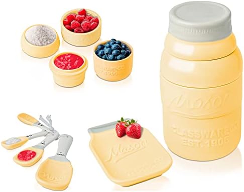 Comfify Yellow Mason Jar Measuring Set – 4 Cups, 4 Spoons, Spoon Rest