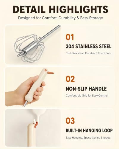 2 PC Semi-Automatic Stainless Steel Whisk Set, Push-Down Rotary Egg Beater