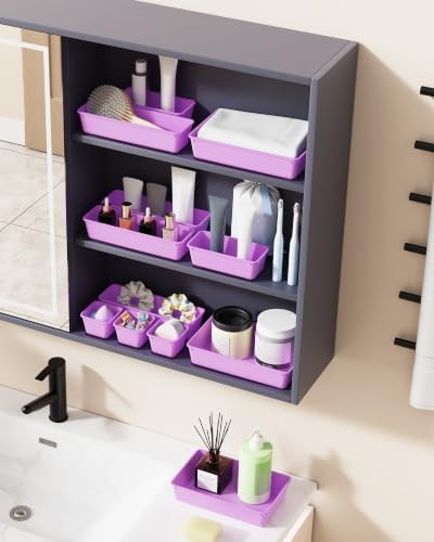 BiuLeon 25 PCS Plastic Drawer Organizers Set, 4-Sizes Vanity and Makeup Organizer, Desk and bathroom Drawer Organizer Trays, Organizers and Storage for Makeup, Jewelry, Gadgets, Utensils (Purple)