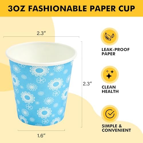 RACETOP 3 oz Bathroom Cups 300 Pack, Small Paper Cups, Blue Floral