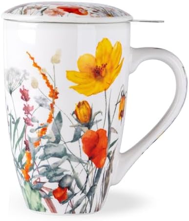 AmorArc Tea Cup With Infuser and Lid, 18oz Loose Leaf Tea Mug With Steeper