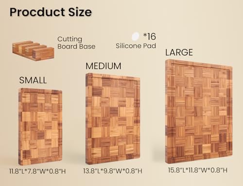 Fibogollo Set of 3 Bamboo Kitchen Cutting Boards with Juice Groove Large