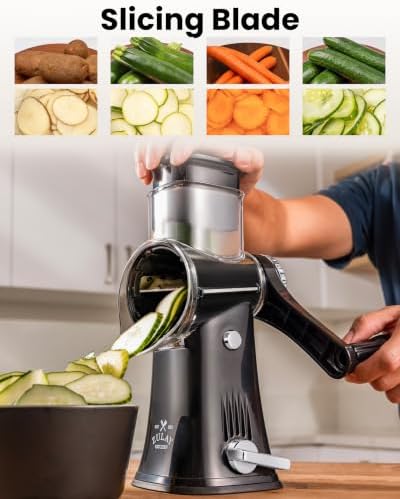 Rotary Cheese Grater Manual Hand Crank 5 Blade Shredder, Black & Chrome