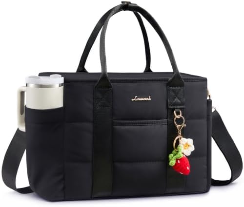 LOVEVOOK Insulated Lunch Bag Women, Puffer Adult Lunch Box for Women, Black