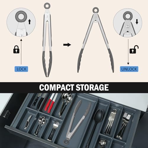 Tongs for Cooking, Stainless Steel Kitchen Tongs with Silicone Tips
