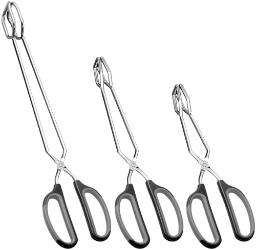 HINMAY Stainless Steel Scissor Tongs Cooking Tongs Set, Set of 3 (Black Handle, 10" 12" 16")