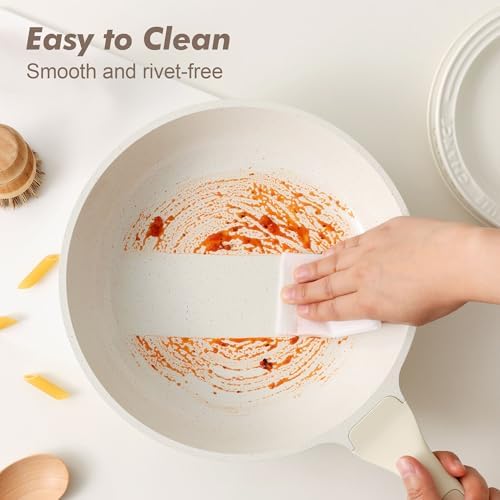 SENSARTE Ceramic Frying Pan Nonstick 9.5-Inch, Healthy Non Toxic Skillet, Induction Compatible Omelet Pan with Heat Resistant Handle, PFAS-Free, Cream White