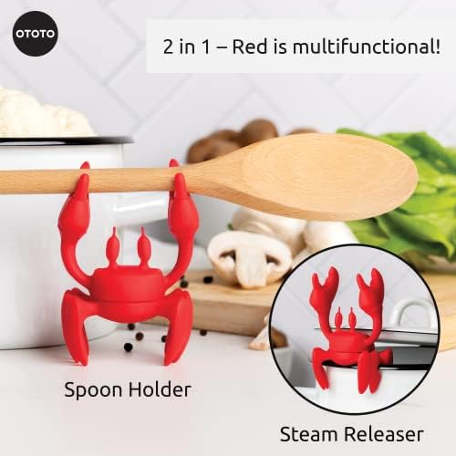 OTOTO 2 in 1 Silicone Spoon Rest & Steam Releaser - Large Spoon Holder for Stove Top - Unique and Useful Gift for Cooking - Heat Resistant Utensil Rest, Kitchen Gadgets, Red Gift (Red the Crab)