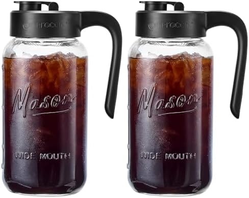 Mason Jar Pitcher, 2 pcs 64 oz (2 quart), Glass Pitcher with Lid