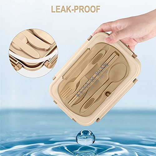 Bento Box for Adult, 1200 ML Lunch Containers, LeakProof Lunch Box with Utensils, BPA Free, 3 Compartment Bento Box Microwave Safe, Khaki