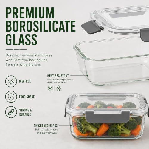 10 Piece Glass Food Storage Containers with Lids, Meal Prep Containers Set