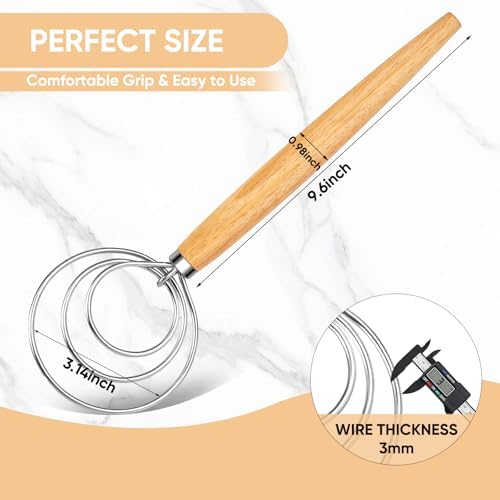 Maxjoy Danish Dough Whisk, Stainless Steel Wooden Bread Tool for Sourdough