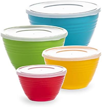 BINO | Mixing Bowl Set with Lids | Versatile Plastic Bowls for Kitchen Mixing, Serving, and Storage - 4-Piece Mixing Bowl Set in Various Sizes | Space-Saving Nesting Design | Dishwasher Safe