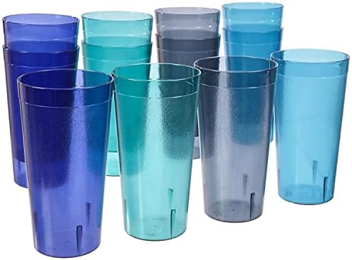 US Acrylic Café Plastic Reusable Tumblers (Set of 12) 32-ounce Iced-Tea Cups, Coastal | Value Set of Restaurant Style Drinking Glasses, Stackable, BPA-free, Made in the USA | Top-rack Dishwasher Safe